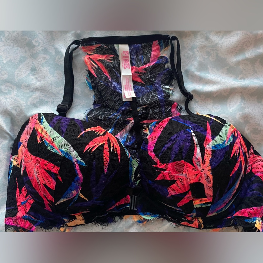 VS PINK racer back bra in size 36D. Vibrant colors and fits a large